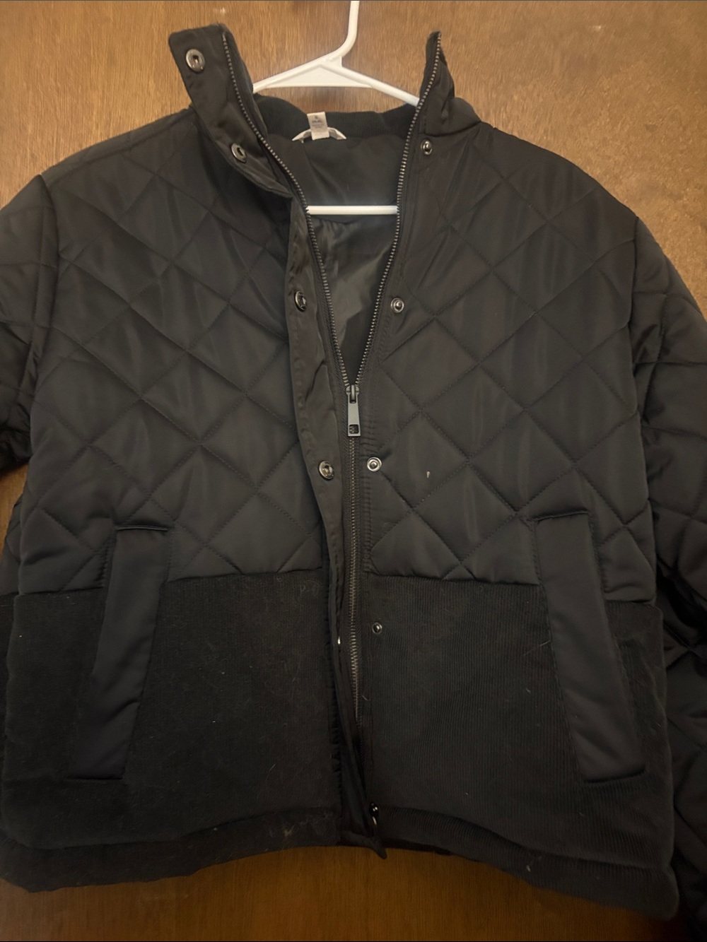 Time and Tru Black Diamond-Quilted Puffer Jacket